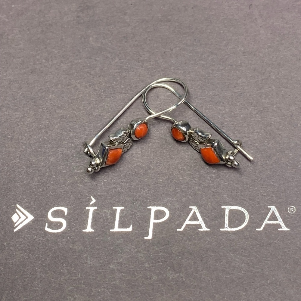 Silpada RARE HTF Sterling Silver Mediterranean Coral Vine French Wire Earrings